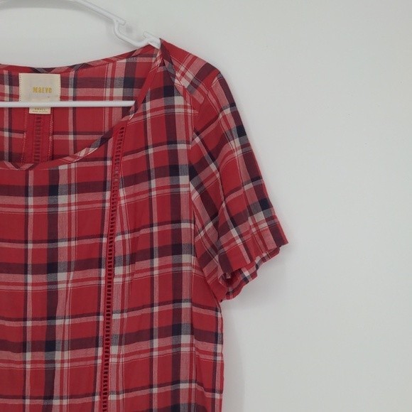 Maeve Red White Black Plaid‎ Short Sleeve Peplum Blouse Size Small - Picture 6 of 12